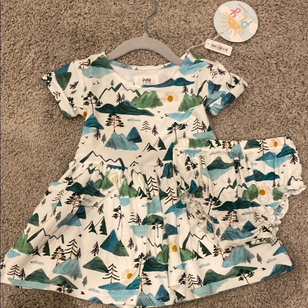 NWT Little Sleepies Mountains Short Sleeve Patch Pocket Dress with bloomer